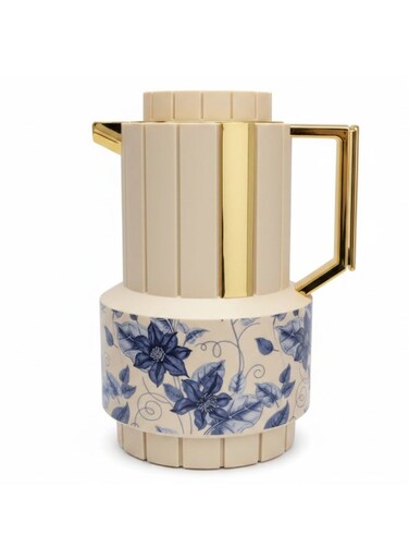 1L Vacuum Flask &acirc;&euro;&ldquo; Beige   Gold &amp; Blue Floral