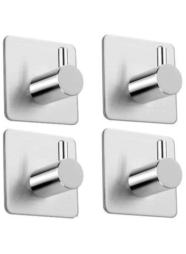 YOMYM Adhesive Hooks Bathroom Towel Shower Hooks Anti-Skid Heavy Duty Wall Hooks Hanger Stick On Hooks for Hanging Towels, Robes, Coats, Keys, Calendars-Bathroom Home Kitchen-4 Packs