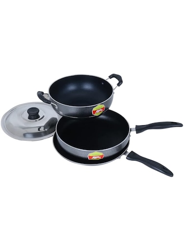 Anjali Vista Nonstick 3Pcs Cookware Gift Set with Bakelite Handle, Dosa Tawa 250mm, Fry Pan 240mm, Kadai with Lid - 2Ltr (Gas Stove and Induction Compatible), PFOA Free