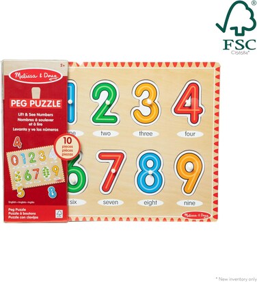 Melissa and Doug Lift &amp; See Numbers Wooden Peg Puzzle - 10 Pieces (MD50126)