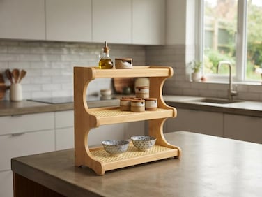 Bamboo Storage Shelf, 3-Tier Freestanding Shelving Unit, Multifunctional Storage Rack, 32 x 30 x 18.5 cm, for Bathroom, Living Room, Balcony, Kitchen, Natural