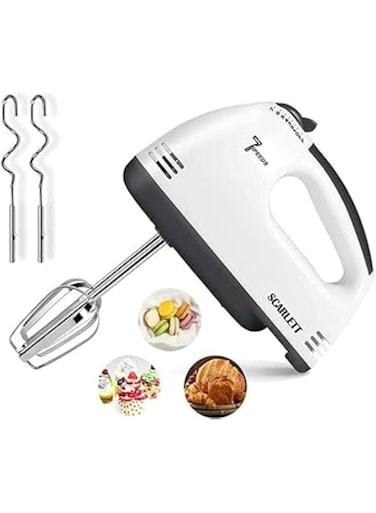 7-speed electric hand mixer with 180W power, stainless steel beater &amp; dough hook, for cakes, creams, food blending; easy to use, multi-function kitchen appliance, white, dishwasher safe