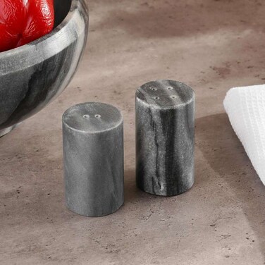 Home Mison 2-Piece Marble Salt Pepper Shaker Dia4x9cm -Grey