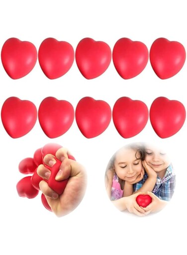 ELECDON Heart Stress Balls, 10 Pcs Valentines Day Red Hearts Squeeze Stress Ball Heart Shaped Balls Fun Party Favors for Kids and Adults 7 Cm