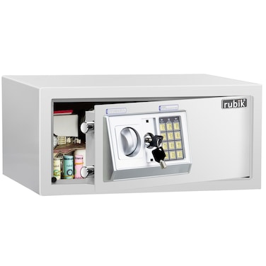 Rubik Safe Box with Digital Pin Code &amp; Key Lock for A4 Documents Laptop Tablets Camera Cash Jewelry Home Hotel Office Security RB-20EDW (Size, 20x43x35cm) White