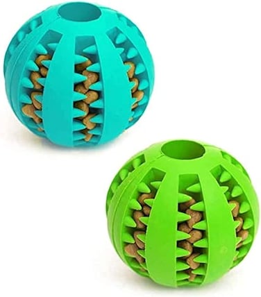 HotsUAE Dog Toy Ball, Nontoxic Bite Resistant Ball for Pet Dogs Puppy ., Food Treat Feeder Chew Tooth Cleaning Exercise Game IQ Training 7CM,(Pack of 1), Assorted