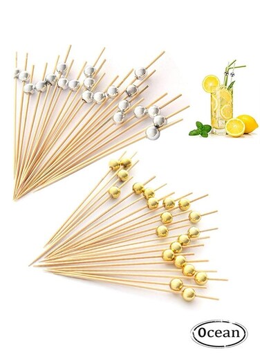 200 PCS Handmade Pearl Bamboo Toothpicks, Fruit Sticks Wooden Toothpicks, Decorative Wooden Food Picks for Wedding Birthday Party Decorations