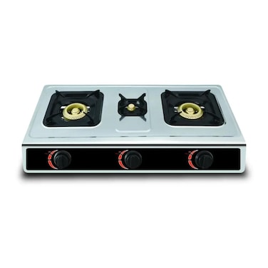 3 Burner LPG Gas Stove with Manual Ignition, Stainless Steel Body for Home Kitchen