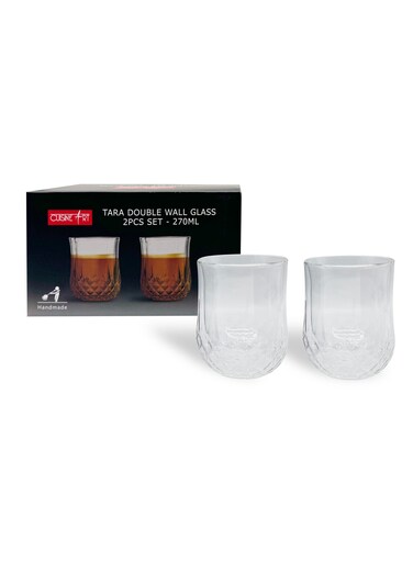 Art High Borosilicate Glass Tara Double Wall Glass, 270ml, Transparent, Set of 2