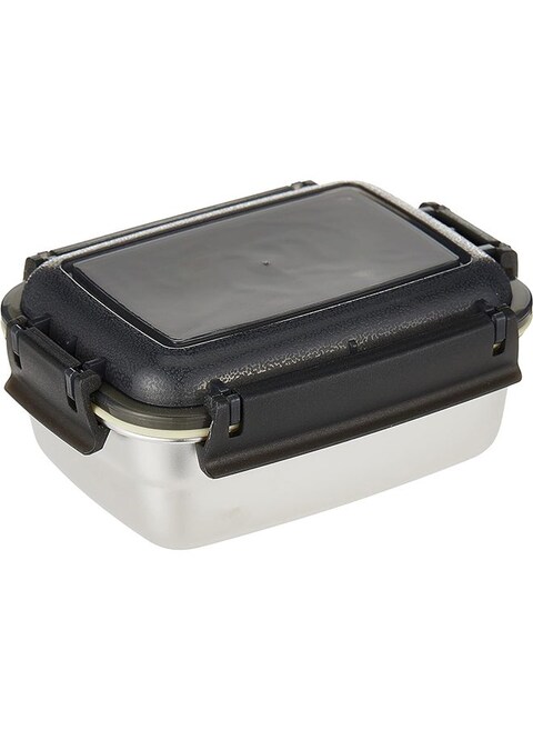 Stainless Steel Bento Lunch Food Box Container, Large 350ML Metal Container for Kids or Adults Lockable Clips to Leak Proof BPA Free Dishwasher Safe, Black/Silver, TSNO2RE-350ML