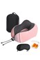 Travel Neck Pillow with Eye Cover and Earplugs Pure Memory Foam Head Support Pillow for Airplane, Car &amp; Home Neck and Shoulder Pain Relief Soft Pillow for traveling and Sleeping Pink