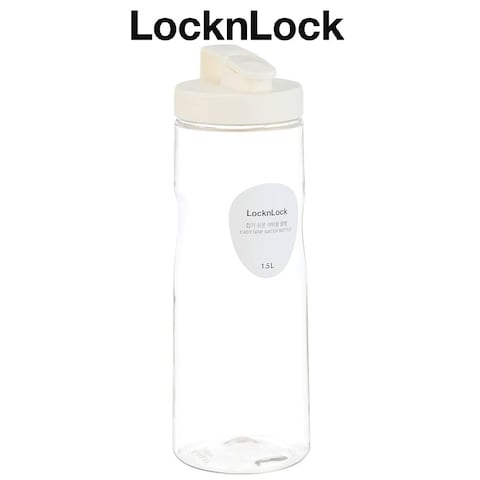 LocknLock 1.5L Easy Grip Water Bottle - White, Transparent with Detachable Lid for Fridge and Tabletop Use