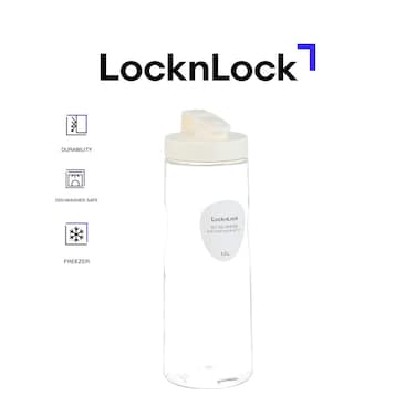 LocknLock 1.5L Easy Grip Water Bottle - White, Transparent with Detachable Lid for Fridge and Tabletop Use