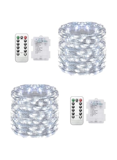 Clearhill Fairy Lights 2Pack, 32.8FT 100LED string Lights Battery（Not included） Operated with Remote Control, White，8 Modes, Timing &amp; Dimmable for Christmas Bedroom Indoor Outdoor Decor