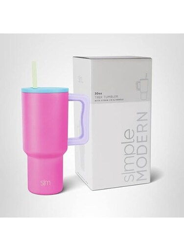 Modern 30 oz Tumbler with Handle and Straw Lid   Insulated Cup Reusable Stainless Steel Water Bottle Travel Cupholder Friendly   Gifts for Women Him Her   Trek Collection   80s Mix