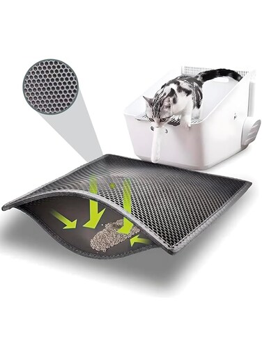 SAWA Health &amp; Household Cat Litter Mat, Cat Litter Trapping Mat, Honeycomb Double Layer Design, Urine and Water Proof Kitty Litter Mat, Easier to Clean, Washable (45 * 60cm, Gray)