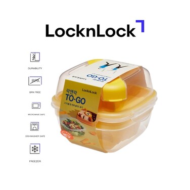 LocknLock To-Go 2-in-1 Salad Container Yellow - Leak-Proof, BPA-Free Container with Removable Divider