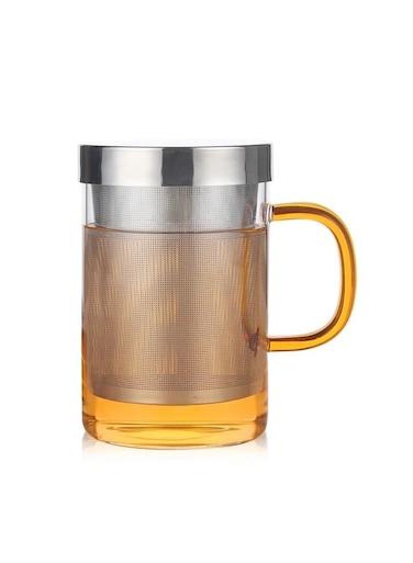 Borosilicate Glass Tea Mug Cup Glasses with Stainless Steel Infuser &amp; Lid Loose Leaf 500mL