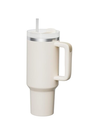 KISSKIND Tumbler With Handle 40 oz Travel Mug Straw Covers Cup with Lid Insulated Quencher Stainless Steel Water Iced Tea Coffee Gift Cream