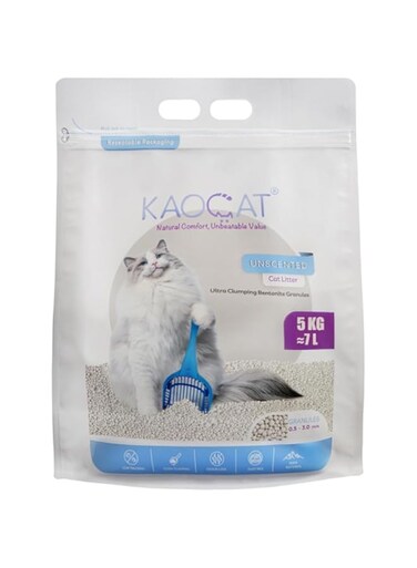 KAOCAT Unscented Clumping Cat Litter   Made of Natural Bentonite Clay Granules   Highly Absorbent   Soft on Cats &amp; Kittens Paws   100% Eco-friendly &amp; Hypoallergenic   Resealable Packs (5KG)