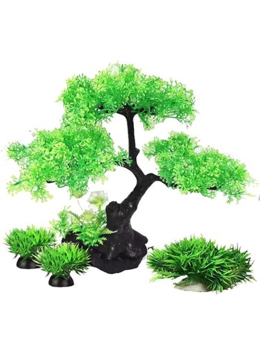 Arabest Aquarium Artificial Plastic Plants, 4Pcs Green Tree and Grass Aquarium Decoration, for Household and Office Simulation Fish Tank Plants