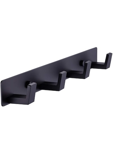 BOOKARROW 4 Matte Black Bathroom Towel Hooks - Wall Mount Screw Fixed Door Hook - Heavy Duty Coat Hanger - Stainless Steel Robe Rack in Bedroom or Kitchen 410B