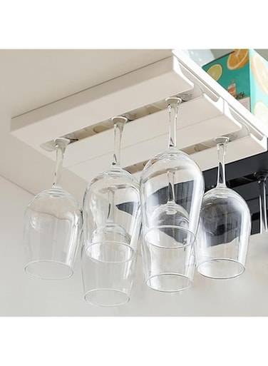 ZOTIKA&reg; Wine Glass Holder - Punch-free Wine Glasses Holder Under Cabinet, Hanging self-adhesive Stemware Rack, for Home Bar (Excluding Cups) (White, 2 Pack)