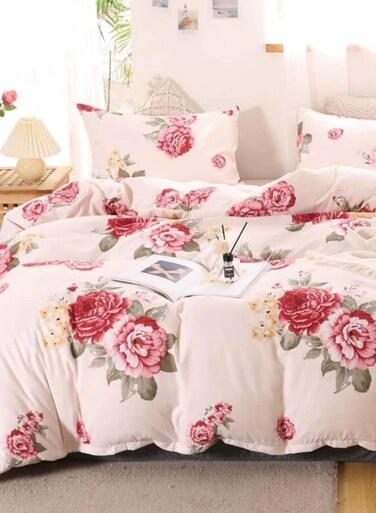 Home Single size, 4-piece beautiful rose design in a lovely shade of pink.
