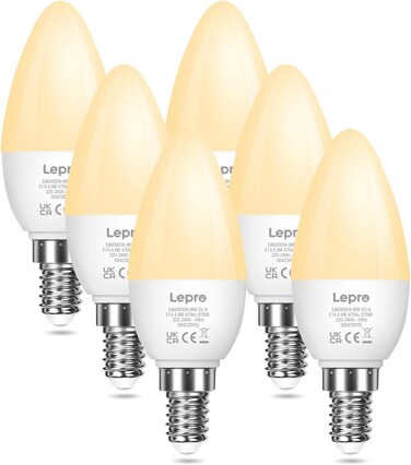 E14 LED Light Bulb, Small Edison Screw SES Candle Bulbs, 4.9W 470lm, 40W Equivalent E14 Bulb, Warm White 2700K E14 LED Bulb, Energy Saving Candle Light Bulbs, Non-dimmable, Pack of 6
