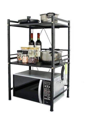 2 Tier Expandable Microwave Oven Rack Black 36x78cm