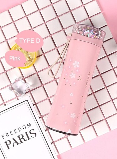 280ml Vacuum Flask Flower Printing BPA Free Portable Stainless Steel Water Bottle