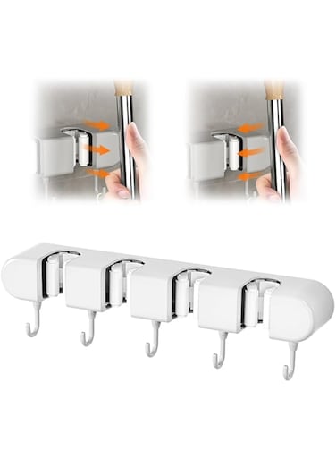 JIJI&amp;CUI Multifunctional Mop Holder with Hook, 2024 New Punch Free Mop and Broom Holder Wall Mount Broom Rack, Broom Organizer Storage Tool Racks Heavy Duty Self Adhesive Mop Holder Wall Mounted