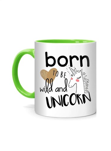 Styles Born to be wild &amp; Unicorn Printed Mug White/Green