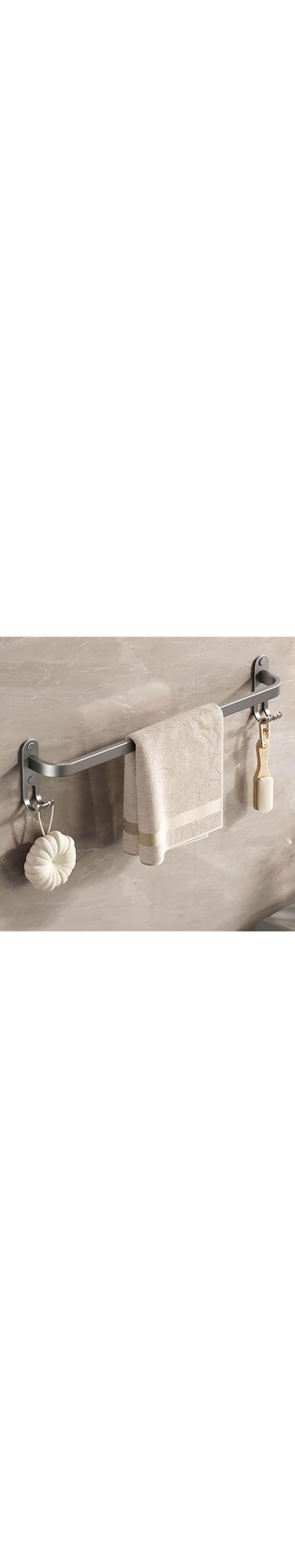 YumLock Aluminum Towel Bar - 40cm Wall Mount Bathroom Organizer Rack with Hooks, Space-Saving &amp; Rust-Proof for Bath, Kitchen, Vanity