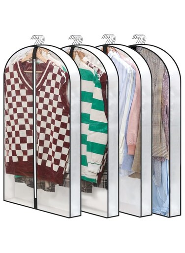 ANTOLE Clear Garment Bags for Hanging Clothes,4 PCs Garment Bags,Hanging Clothes Storage, Dress Garment Bag for Storage and Travel,Sweaters, Shirts- 24"x 40"x 4