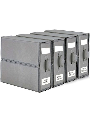 CHIC Bed Sheet Storage Box&iuml;&frac14;&OElig;4 Pack Foldable Bedding Sheet Organizers and Storage with Large Clear Window and Label&iuml;&frac14;&OElig;Large Storage Bins for Linen Closet(gray)
