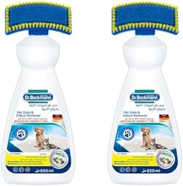 Dr. Beckmann 2 In 1 Multipurpose Pet Stain Remover Shampoo With Cleaning BrUSh Advanced Oxi Powered Formula Easy To USe Home &amp; Pet Care Essentials Diy Eliminates Tough Stains &amp; Odours 650 Ml x 2