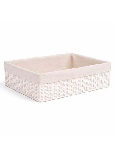 Hand-Woven Paper Rope Storage Basket &acirc;&euro;&ldquo; White, L 36 x B 27 x H 13 cm, with Removable Linen Liner &amp; Sturdy Metal Frame, Woven Organizer Bin for Living Room, Bedroom, Bathroom, Closet &amp; Home Storage