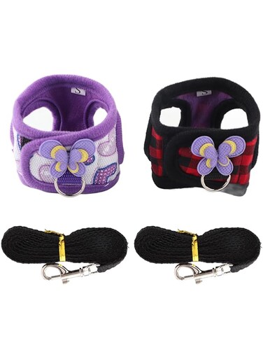 Sorandy Walking Harness Vest with Leash, Breathable Fabric, Cute Vest Set for Small Pet Outdoor Play, 2 Set for, Hamster, and Chinchilla, Red Grid + Love (S)