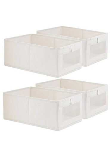 4Pcs Linen Storage Bins Closet Organizers and Storage with Clear Window Foldable Large Storage Closet Baskets for Organizing Clothing Toys Books Shelves