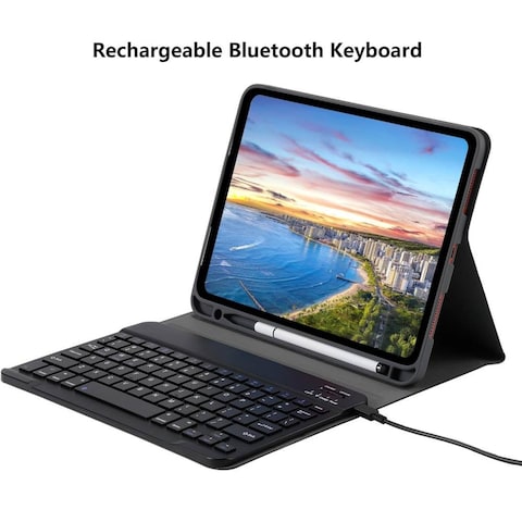 TRON iPad 10th Generation Case With Keyboard 10.9 inch 2022, Keyboard Case For iPad 10th Gen 10.9&#39;&#39; Smart Folio Cover with Pencil Holder, Slim Rechargeable Magnetic Bluetooth Keyboard Detachable Black