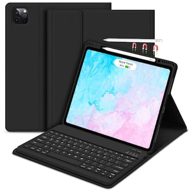 TRON iPad Pro 12.9 Case With Keyboard - Keyboard Case For 12.9 inch iPad Pro 6th/5th/4th/3rd Generation with Pencil Holder, Wireless Keyboard, Auto Sleep/Wake Function - Black