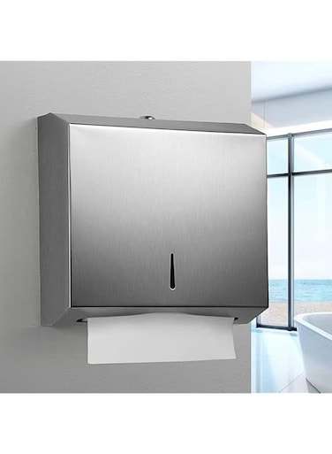 NICEME Stainless Steel Wall Mount Paper Towel Dispenser, Lockable, Holds 250-400 Sheets, Silver