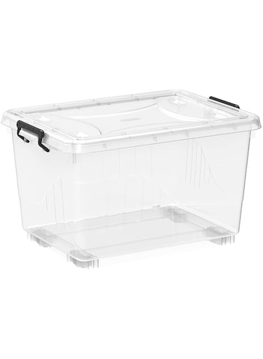 Cosmoplast 55L Clear Plastic Storage Box With Wheels &amp; Lockable Lid, Transparent, 55-Liters