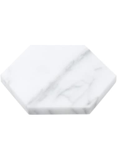 Lamac Crafts 100% Marble 9cm (set of 6) Coasters Set Spoon Rest Warming Coffee Mug Mat Coasters - 100% Marble, Kitchen Caddy, Office Pot (White Hexagon)