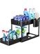 Under Sink Organizers and Storage 2-Tier Double Sliding Pull-out Drawer with Sliding Basket, Hanging Cup with 4 Hooks, Multi-purpose Sink Shelf Storage And Bathroom Rack for Cabinet(Black)