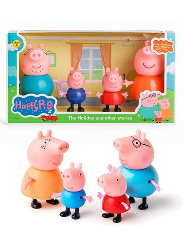 Peppa Pig Store Family House Toy Set For Kids - 4Pcs Pretend Play Family Figures With Baby, George, Mommy &amp; Daddy, Soft Rubber Face Dolls For Role Play, Kids Imaginative Play House Characters, Gift
