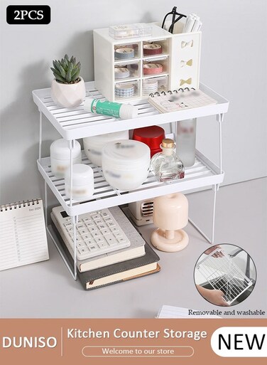 Storage Rack Organizer, Foldable Shelf for Bathroom, Kitchen, Desktop, Lightweight Collapsible Mesh Organizer for Cosmetics, Books, Kitchen Supplies, Countertop Storage Solution