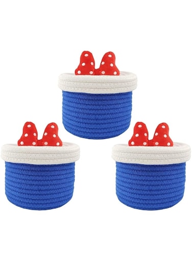 3PCS Decorative Cotton Basket with Lid, (8.6 * 7.8 * 6.6 inch) Cotton Rope Crafted Storage Bin Small Cotton Rope Storage Pot Decorative Cotton Caddy with Lid Cotton Caddy for Snacks, Towels, Plants