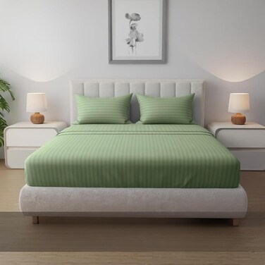 MUSA Striped 3 Piece Fitted Sheet Set King Size - Sage Green